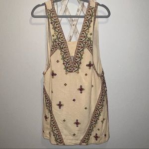 Free People Ivory S Embroidered Sequin Cotton Sleeveless Mini Casual Dress